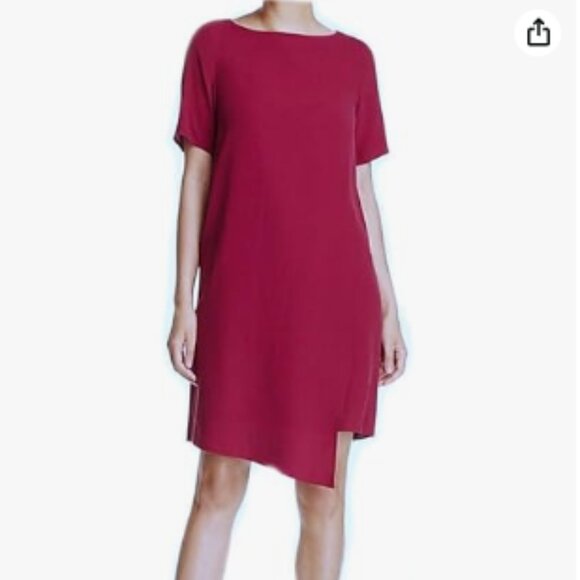 Eileen Fisher Asymmetrical Silk Shift Dress Fuchsia Short Sleeve Women’s S/P - Picture 2 of 14